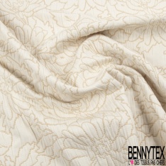 Brocart damassé coton viscose imprimé floral ton orange fluo beige blanc