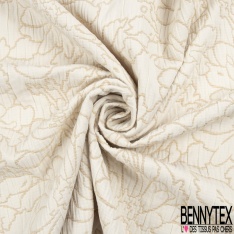 Brocart damassé coton viscose imprimé floral ton orange fluo beige blanc