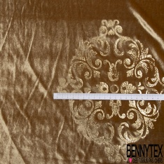 Coupon 3 m velours de soie motif baroque en mylar or fond mûre