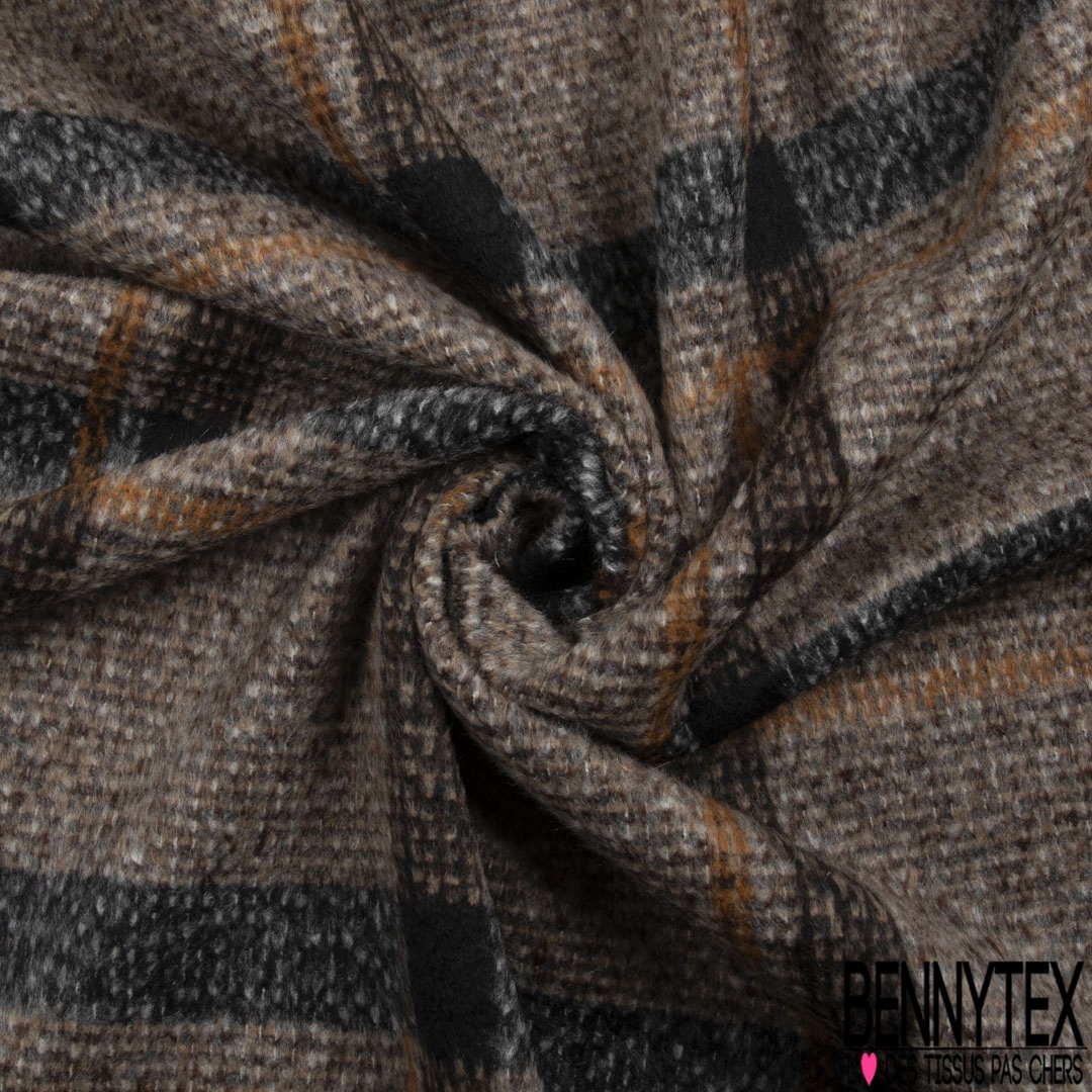Velours de laine tissé-teint à carreaux - Anthracite et bordeaux vendu au  mètre