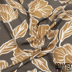 Fibranne viscose imprimé fleur tropicale blanche fond anthracite