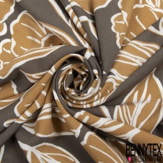 Fibranne viscose imprimé fleur tropicale blanche fond anthracite