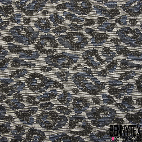 Jacquard coton polyester motif léopard olive cappuccino fond noir lurex or