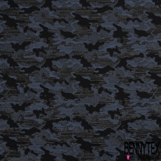 Jacquard coton polyester motif treillis glace bleue noir lurex noir