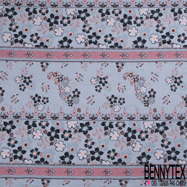 Jacquard coton polyester motif petite fleur sauvage fond rose dragées