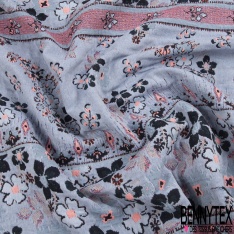 Jacquard coton polyester motif petite fleur sauvage fond rose dragées