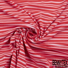 Jersey polyester fin motif rayure fantaisie horizontale rouge rose givré