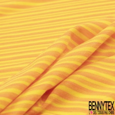 Jersey polyester fin motif large rayure fantaisie horizontale citron abricot givré