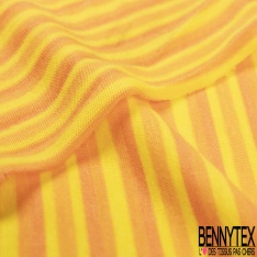 Jersey polyester fin motif large rayure fantaisie horizontale citron abricot givré