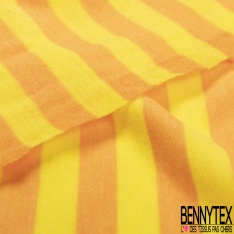 Jersey polyester fin motif rayure fantaisie horizontale citron abricot givré