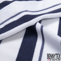 Jersey polyester fin motif rayure marinière fine horizontale navy blanc éclatant