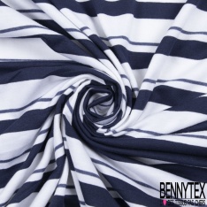 Jersey polyester fin motif rayure marinière fine horizontale navy blanc éclatant