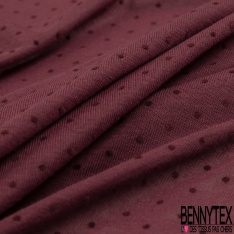 Jersey polyester fin flammé noir motif plumetis projection velours lie de vin