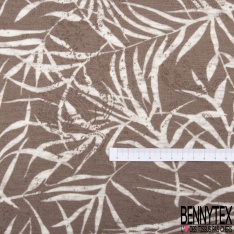 Jersey polyester fin flammé motif feuillage blanc optique fond lavande stamping estompé baroque