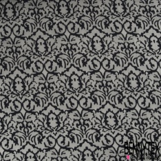 Dentelle polyamide élasthanne fine motif floral fantaisie noir ton sur ton