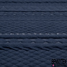 Matelassé double face recto viscose bleu nuit blanc motif géométrique gaufré verso blanc