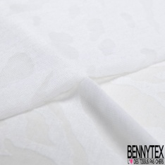 Jersey polyester fin flammé motif feuillage blanc optique fond lavande stamping estompé baroque