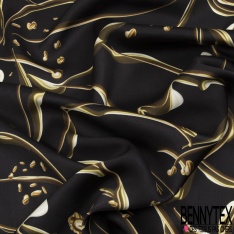 Viscose satinée motif géométrique noir orchidée