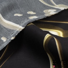 Viscose satinée motif géométrique noir orchidée