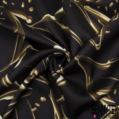 Viscose satinée motif géométrique noir orchidée