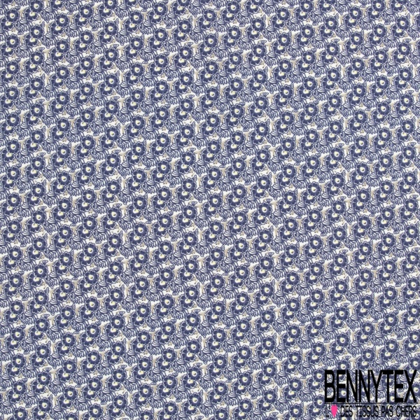 Popeline coton 120 fils motif baroque brique beige mouillé kaki fond bleu nuit