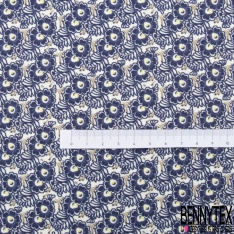 Popeline coton 120 fils motif baroque brique beige mouillé kaki fond bleu nuit