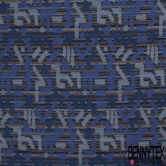 Jacquard coton polyester motif tâche abstraite chiné marine bleu roi blanc discret noir