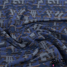 Jacquard coton polyester motif tâche abstraite chiné marine bleu roi blanc discret noir