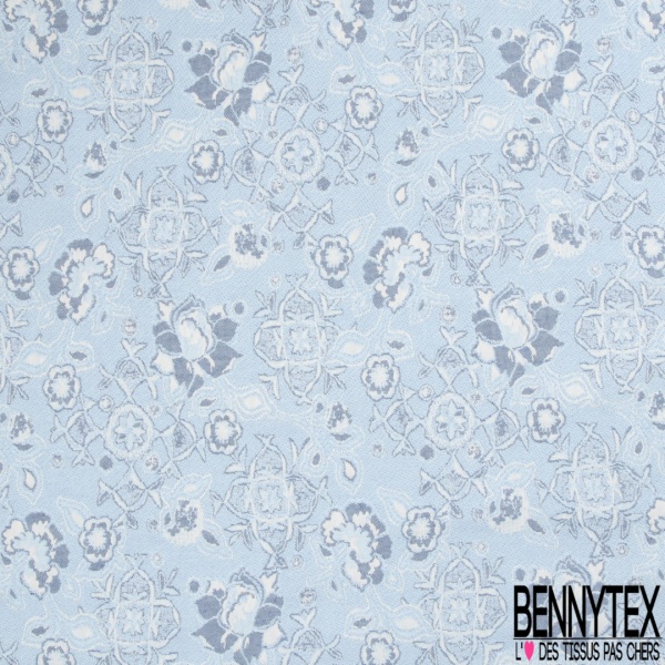 Jacquard coton polyester motif abstrait géométrique natté ton bleu sable mouillé noir blanc