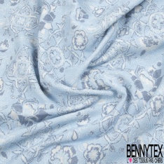 Jacquard coton polyester motif abstrait géométrique natté ton bleu sable mouillé noir blanc