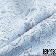 Jacquard coton polyester motif abstrait géométrique natté ton bleu sable mouillé noir blanc