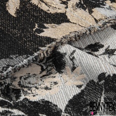 Jacquard coton polyester imprimé rayure fantaisie horizontale chinée kaki noir blanc discret