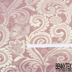 Brocart haute couture fabriqué en France motif floral cachemire vieux rose lurex multicolore irisé