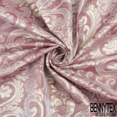 Brocart haute couture fabriqué en France motif floral cachemire vieux rose lurex multicolore irisé