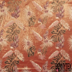 Brocart haute couture fabriqué en France motif floral cachemire cristal rose lurex taupe givrée fumée