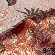 Brocart haute couture fabriqué en France motif floral cachemire cristal rose lurex taupe givrée fumée