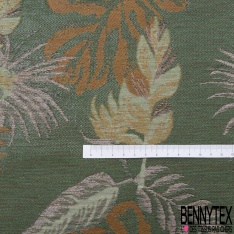 Brocart haute couture fabriqué en France motif plante tropicale lurex or moutarde limonade fond rose fumée