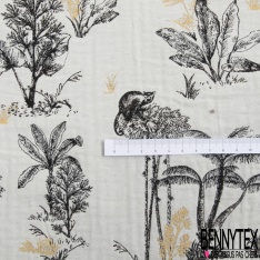 Jacquard coton polyester gaufré 3D motif floral baroque crème blé