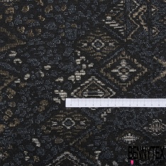 Jacquard coton polyester motif grand chevron fantaisie argent noir kaki
