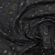 Jacquard coton polyester motif grand chevron fantaisie argent noir kaki