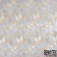 Jacquard coton polyester motif bulle charbon bleu charron satiné beige satiné fond canon de fusil