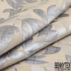 Jacquard coton polyester motif bulle charbon bleu charron satiné beige satiné fond canon de fusil