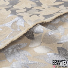 Jacquard coton polyester motif bulle charbon bleu charron satiné beige satiné fond canon de fusil