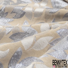 Jacquard coton polyester motif bulle charbon bleu charron satiné beige satiné fond canon de fusil