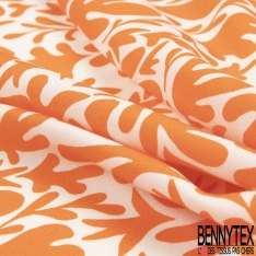 Fibranne viscose imprimé géométrique abstrait noir blanc optique orange beige bordeaux