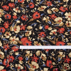 Fibranne viscose imprimé floral champêtre pictural fond marine