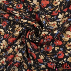 Fibranne viscose imprimé floral champêtre pictural fond marine