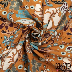 Fibranne viscose imprimé floral cachemire multicolore ton bleu