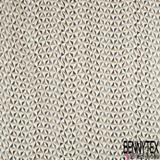 Coupon 3m mousseline krinkle imprimé feuillage tropicale ton naturel chaud fond fine rayure lurex or verticale