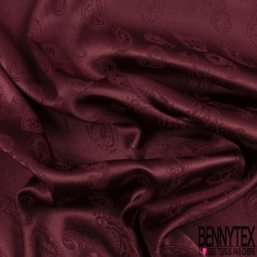 Satin jacquard polyester élasthanne motif léopard ton sur ton rouge